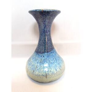 Vintage Pottery Vase Artist Signed Blue Glaze Minimalist Avant Garde Decor